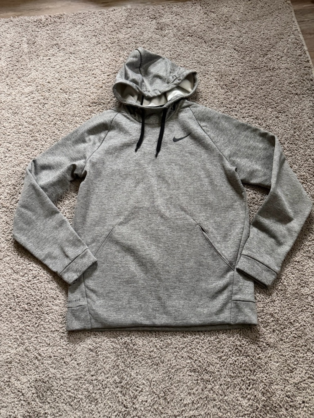 Nike Dry-fit Gray Pullover Hoodie with Black Drawcords